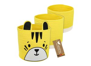 4010537392222 - HMF Aufbewahrungskorb mit versteckten Griffen 3er Set Korb für Kinderzimmer aus Baumwolle Tiger Groß Mittel Klein