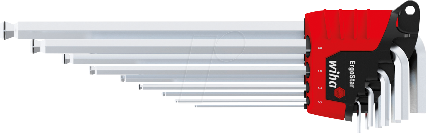 4010995438517 - Stiftschlüssel Set im ErgoStar Halter (43851) Winkelschlüssel Sechskant-Kugelkopf MagicRing® Innensechskantschlüssel 9-tlg mattverchromt - Wiha