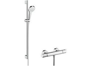 4011097745169 - Croma Select s Brausesystem Aufputz Vario mit Ecostat Comfort Thermostat und Brausestange 90 cm 27014400 weiß  chrom - 27014400 - Hansgrohe