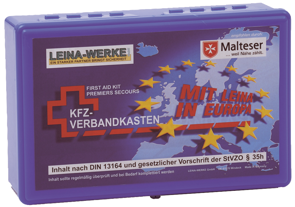 4011166101025 - LEINA KFZ-Verbandkasten Euro Inhalt DIN 13164 blau