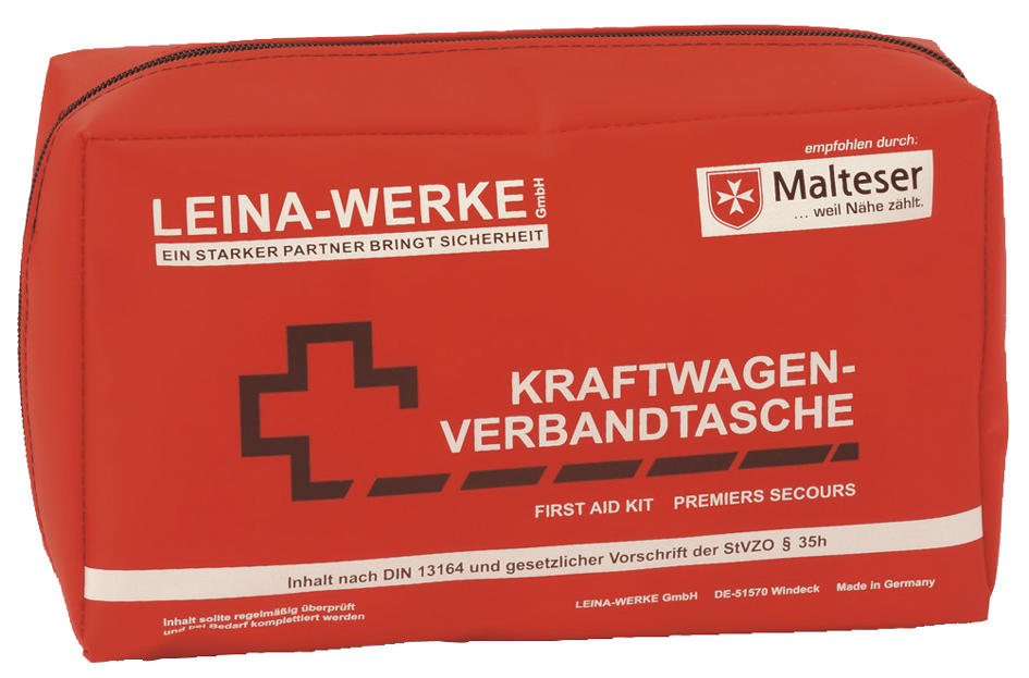 4011166110089 - LEINA KFZ-Verbandtasche Compact Inhalt DIN 13164 rot