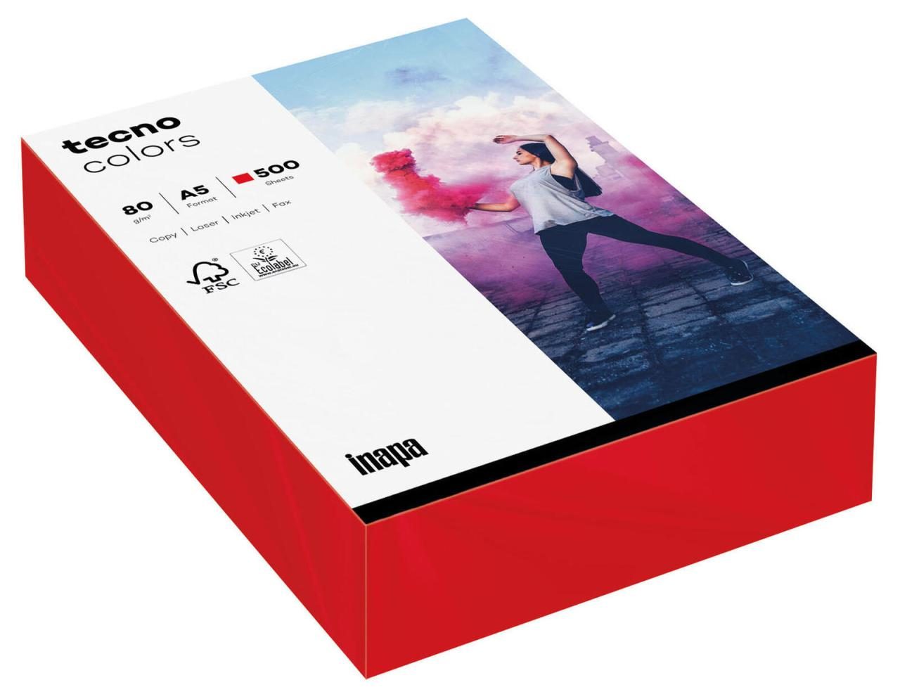 4011211082132 - tecno Kopierpapier colors intensivrot DIN A5 80 g qm 500 Blatt