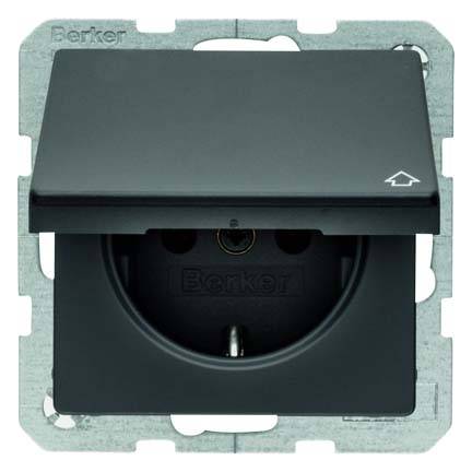 4011334380481 - Berker Steckdose SCHUKO 47516066 m Klappdeckel Q1 Q3 anthrazit samt