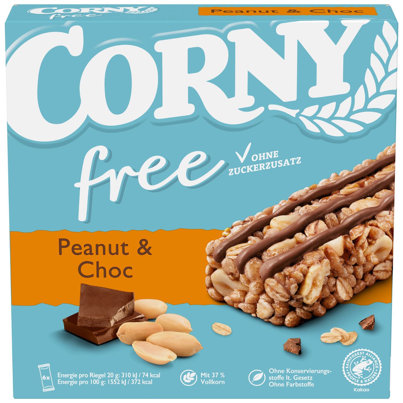 4011800000134 - Corny Müsliriegel FREE Peanut & Choc 6x20g