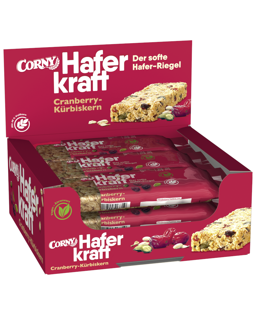 4011800513702 - Corny HAFERKRAFT Cranberry-Kürbiskern Müsliriegel 12x65g (MHD 26112024) 4011800513702 - Corny HAFERKRAFT Cranberry-Kürbiskern Müsliriegel 12x65g (MHD 26112024)