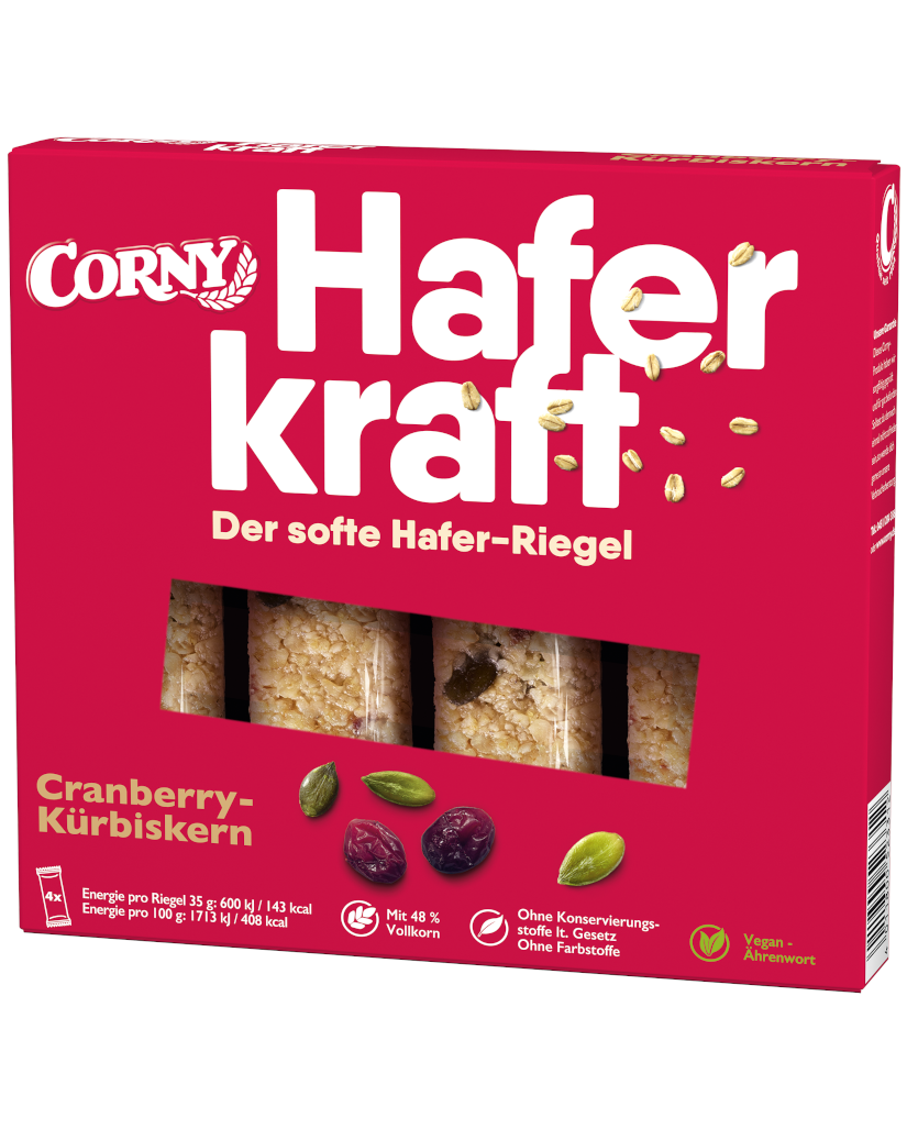 4011800523312 - Corny Müsliriegel HAFERKRAFT Cranberry-Kürbiskern 4x35g (MHD 11092025) 4011800523312 - Corny Müsliriegel HAFERKRAFT Cranberry-Kürbiskern 4x35g (MHD 11092025)