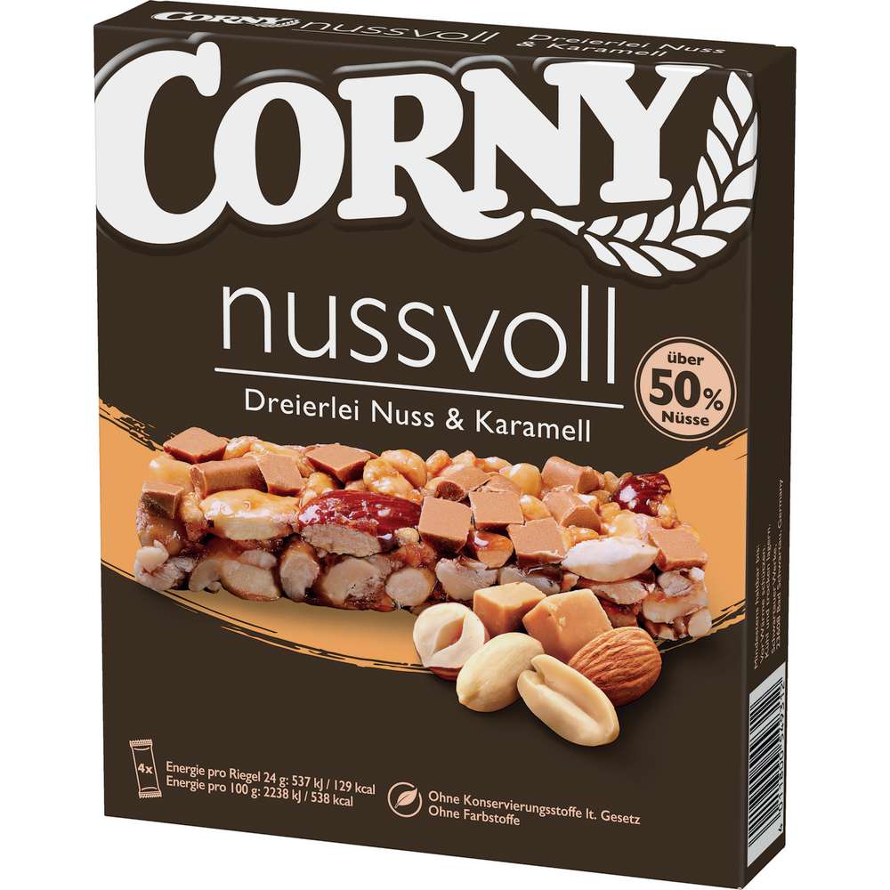 4011800549312 - Nussvoll Dreierlei Nuss & Karamell Müsliriegel von Corny 4x24g