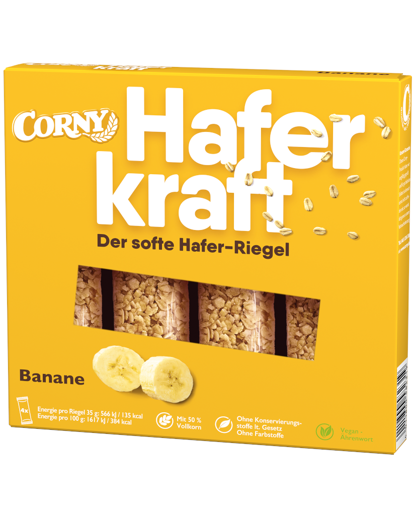 4011800582319 - Corny HAFERKRAFT Banane Müsliriegel  4x35g (MHD 05122024)