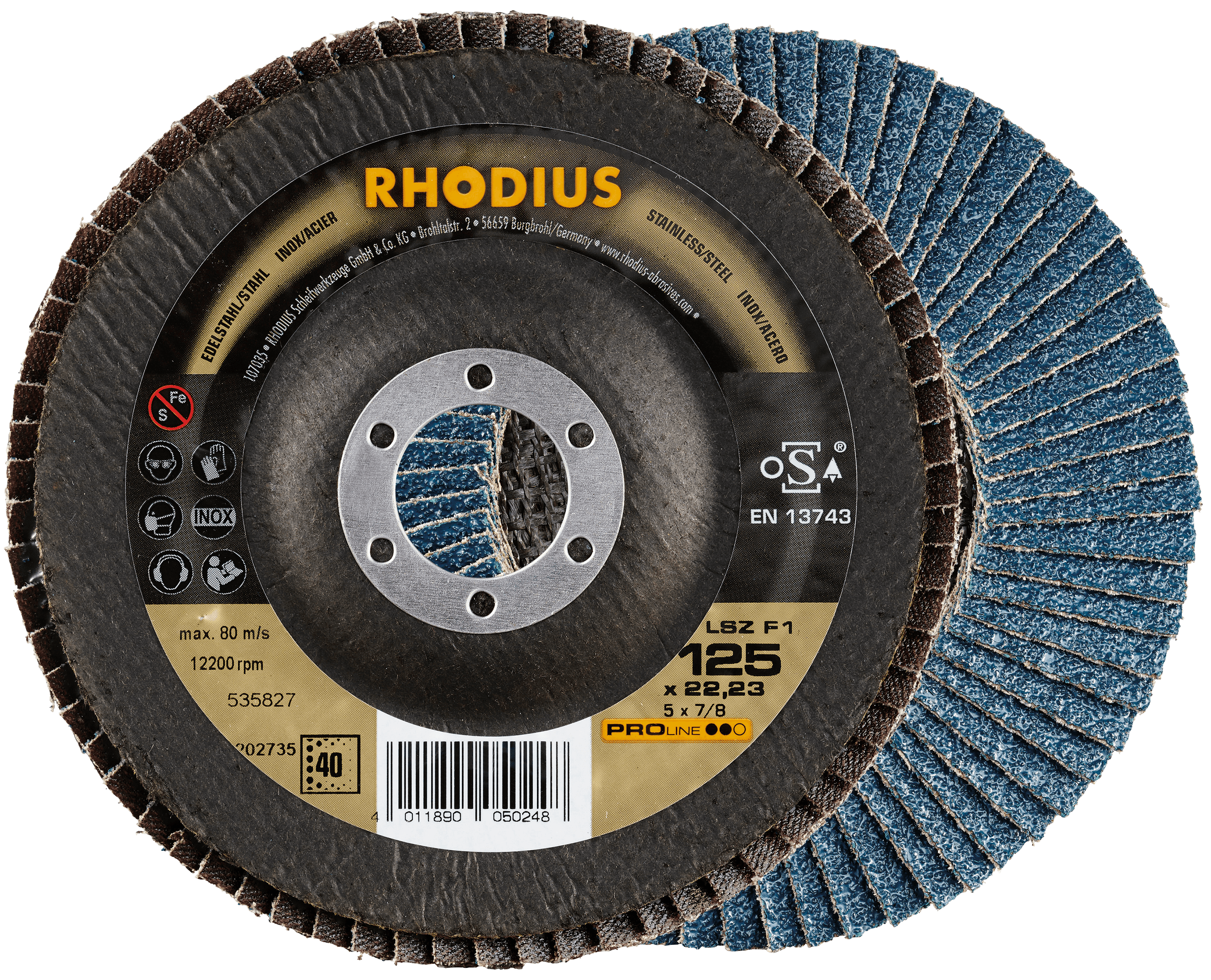 4011890013823 - Rhodius Abrasives - rhodius lsz F1 10 Stück 180 mm Korn 60 Fächerschleifscheibe