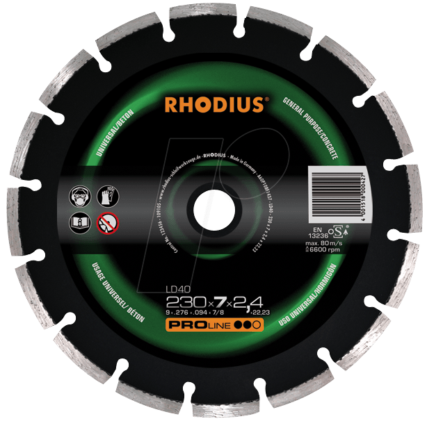 4011890050347 - LD40 Diamanttrennscheibe ø 230 mm Bohrung 2223 mm für Winkelschleifer - Rhodius