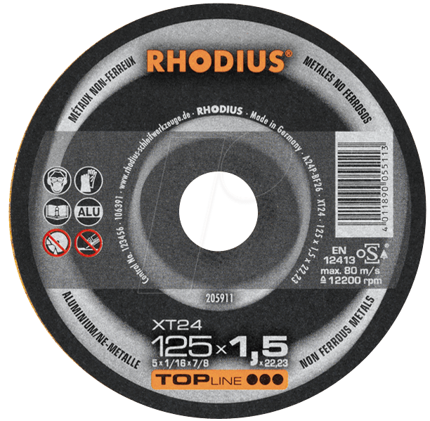 4011890055106 - XT24 Extradünne Trennscheibe ø 115 mm Bohrung 2223 mm für Winkelschleifer - Rhodius