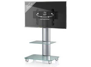 4012246170955 - TV Standfuß mit Zwischenboden aus ESG-Sicherheitsglas Universal TV VESA Rollen Ständer Fernseh Rack Alu Glas rollbar Maße ca H 100 x B 60 x T 44 cm - Bilano ZW