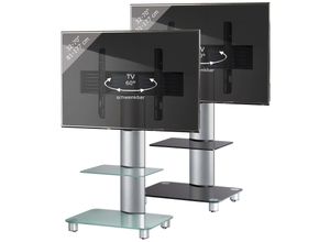 4012246171150 - TV Standfuß mit Zwischenboden Alu Fernseh Ständer rollbar ESG-Sicherheitsglas Maße ca H 100 x B 60 x T x 44 cm - Tosal ZW