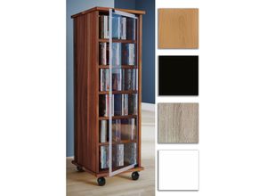 4012246300239 - CD Regal Holz CD Schrank mit ESG-Sicherheitsglastüren für 204 CDs oder 72 DVDs Maße H 98 x B 31 x T 35 cm Elegantes DVD Regal mit Rollen Blu ray Regal CD Regal - Valenza