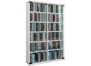 4012246504378 - CD Regal Holz CD Schrank mit ESG-Sicherheitsglastüren für 300 CDs oder 130 DVDs oder 72-Videos Maße H 92 x B 60 x T 18 cm Elegantes DVD Regal Blu ray Regal CD Regal - Roma