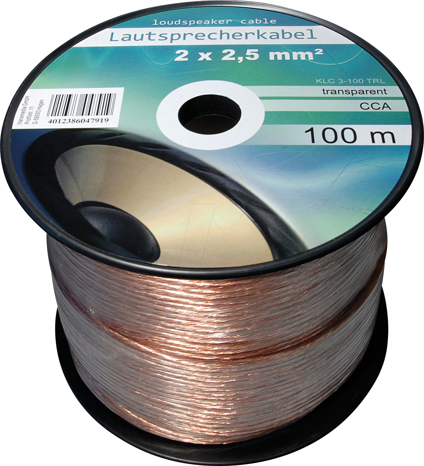 4012386047919 - TME KLC3-100TRL - Lautsprecherkabel CCA-Leiter 2x25mm² transp 100m-Spule