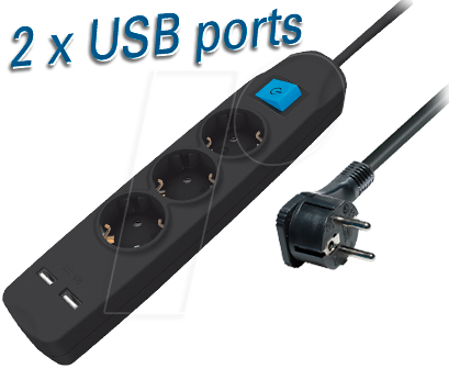 4012386103011 - TME NV56-10L - Steckdosenleiste 3-fach 2x USB schwarz 10 m