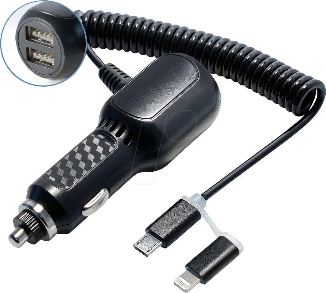 4012386160410 - MATR WI 11 L - USB-Ladegerät 5 V 3 A Kfz 2x USB-A Kabel Micro USB   Lightn