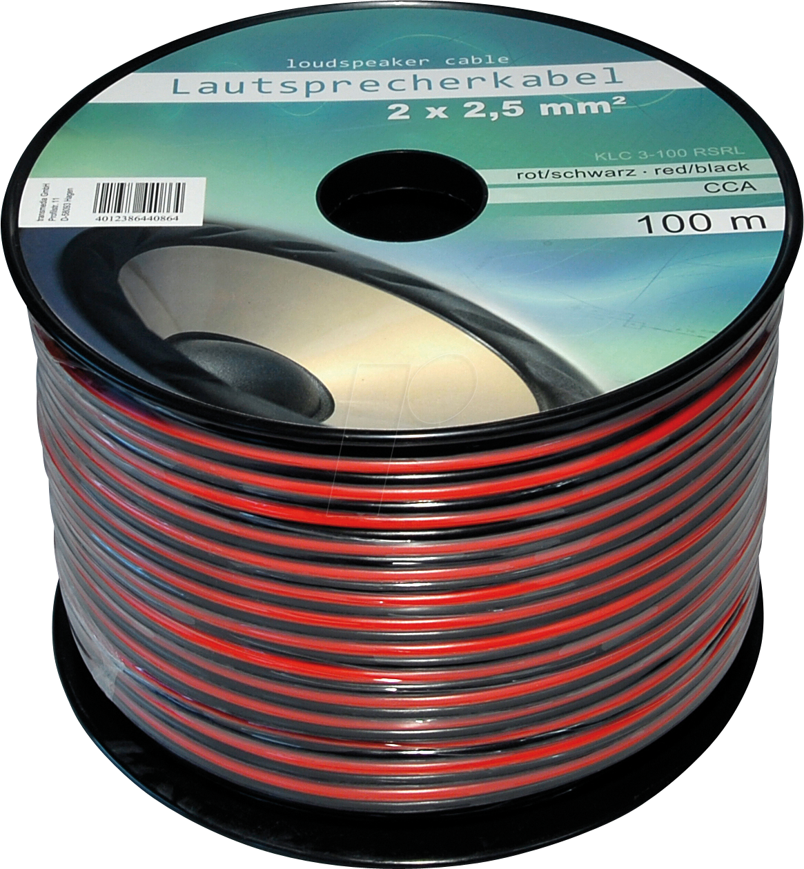 4012386440864 - TME KLC3-100RSRL - Lautsprecherkabel CCA-Leiter 2x25mm² rot schwarz 100m-Spule