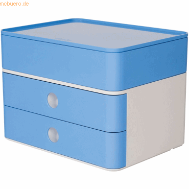 4012473110083 - Schubladenbox Smart-Box Plus Allison 1100-84 SnowWhite SkyBlue 2 Schubladen geschlossen mit Utensilienbox 4012473110083 HAN