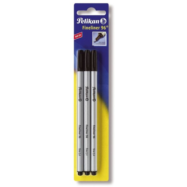 4012700940605 - PELIKAN Fineliner 96 schwarz 3 B metallgefasste Spitze dokumentenechte lichtbestaendige Tinte Strichstaerke 4mm auf Blisterkarte (00940601)