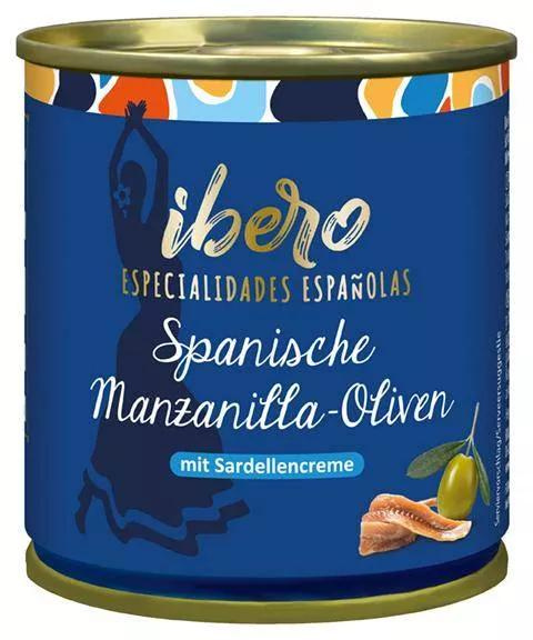 4013200555528 - Grüne Manzanilla-Oliven mit Sardellencreme von Ibero 200g