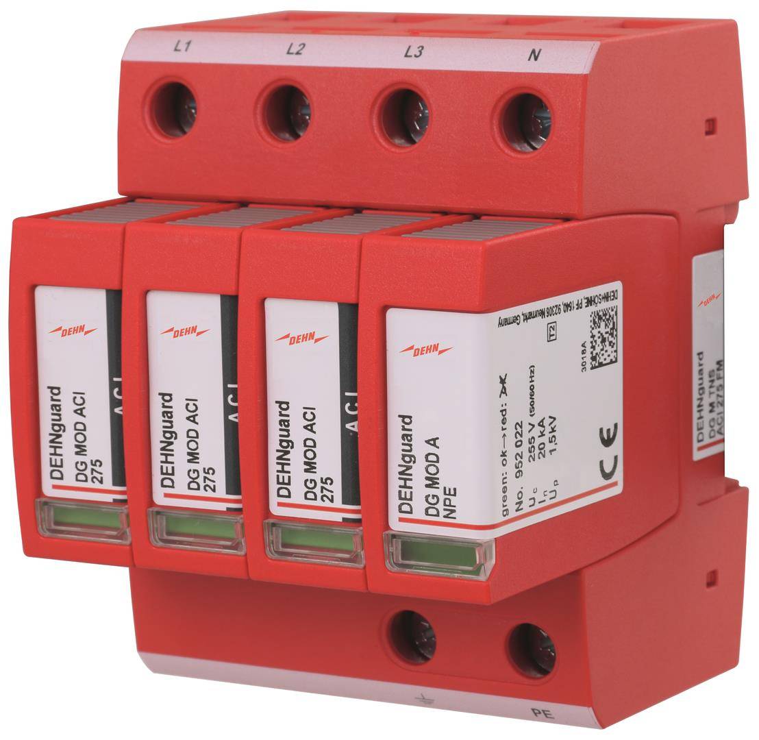 4013364376625 - Dehn Überspannungsableiter Typ 2 4-polig Uc 275V mit ACI-Technologie 4013364376625 - Dehn Überspannungsableiter Typ 2 4-polig Uc 275V mit ACI-Technologie