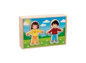 4013594574754 - Wooden Dress Up Puzzle Boy and Girl in Wooden Box 36 pcs Holz