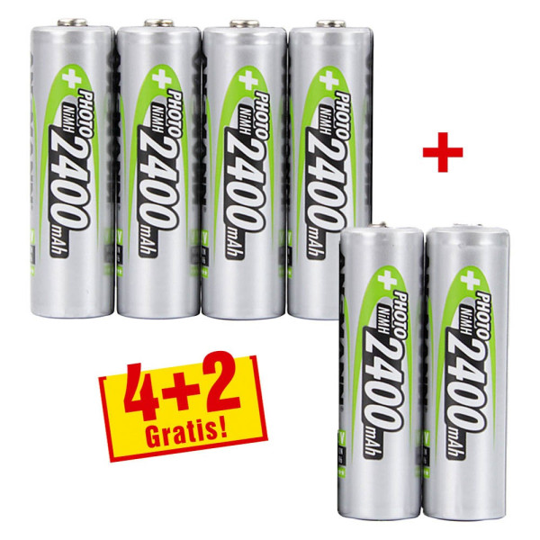 4013674011322 - 4 + 2 GRATIS 4 ANSMANN Akkus Photo Mignon AA 2400 mAh + GRATIS 2 St