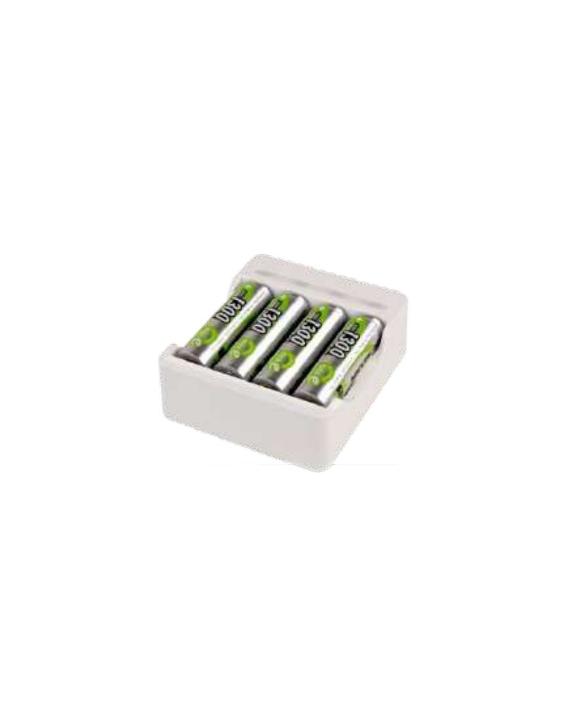 4013674178179 - Akkuladegerät für Batterien Basic IV für 1-4x AA AAA USB-Eingang inkl Kabel inkl 4x AA Akkus B 75 × T 66 × H 252 mm weiß