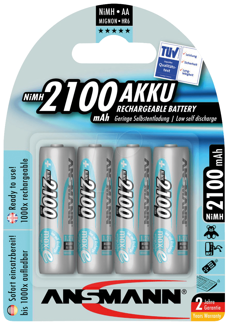 4013674350520 - ANSMANN NiMH Akku Mignon AA 2100mAh maxE 4er Blister Mignon Ni-MH 12 Volt 2100 mAh 4 Stück