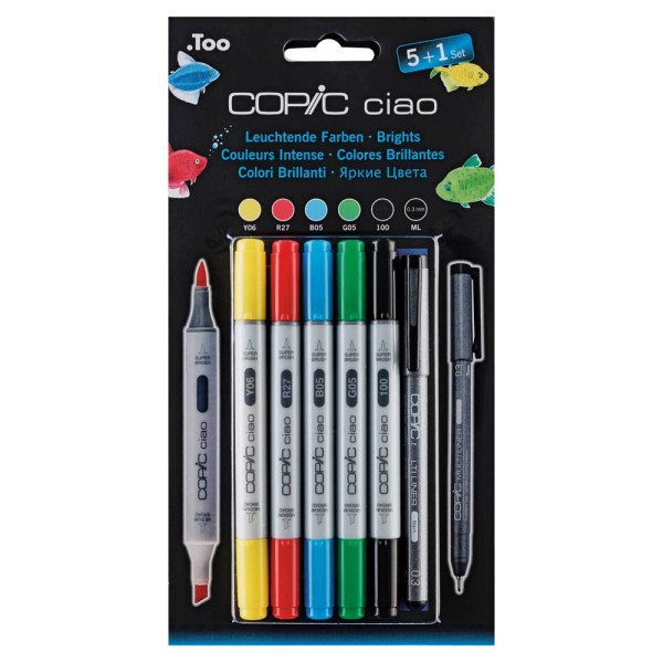 4013695261348 - COPIC Marker ciao 5+1 Set - Leuchtende Farben Der Marker zum Layouten Skizzieren und Illustrieren (22075 550)