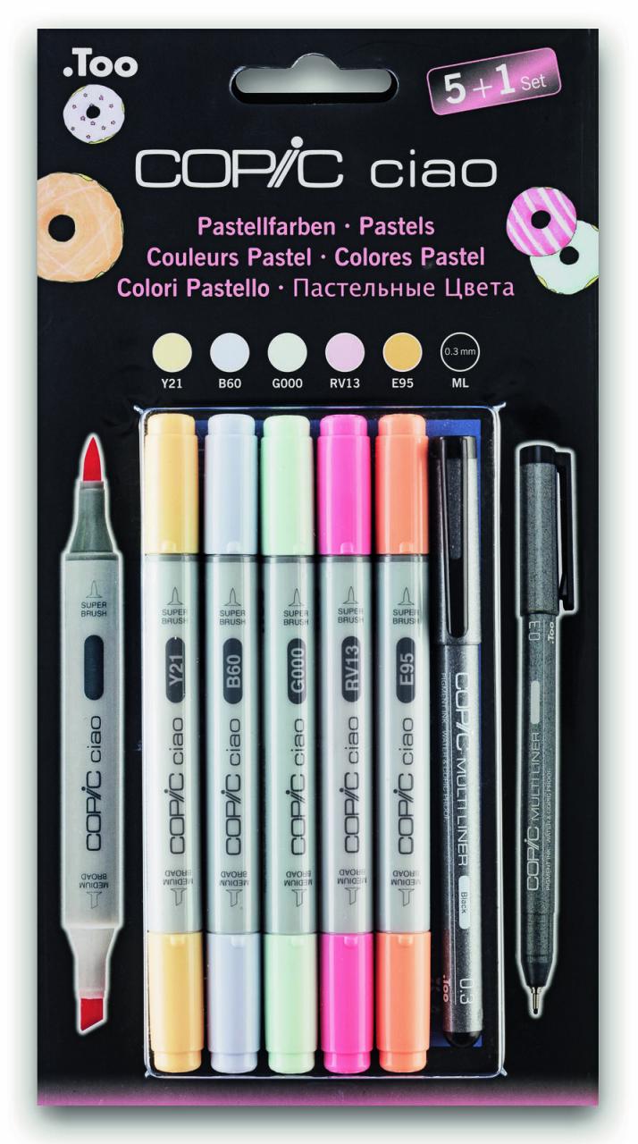 4013695261393 - Copic Ciao 5+1 Set Pastels Layoutmarker-Set buttercup yellow pale blue gray pale green tender pink flesh pink 10 +