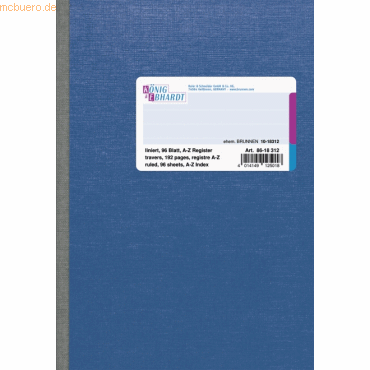 4014149125018 - Kladde A5 liniert 96 Blatt Register A-Z Spezialpappe blau