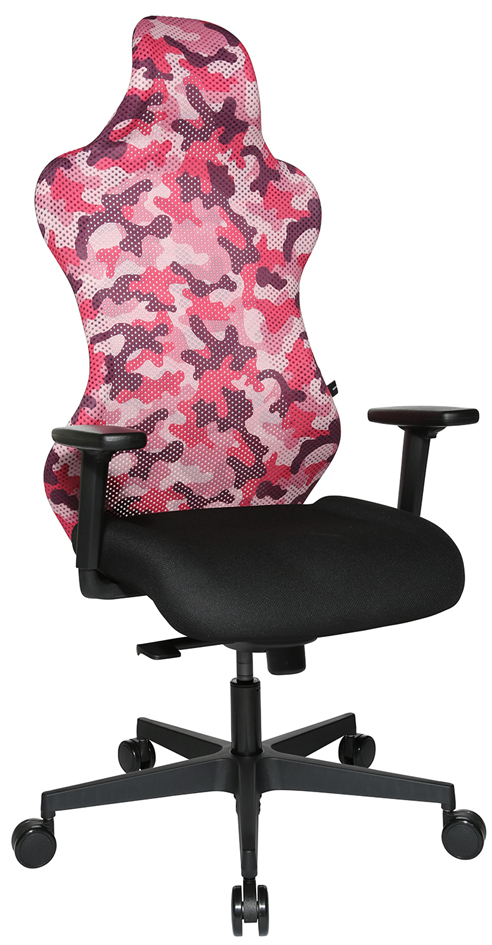 4014296953717 - Bürostuhl Sitness RS Sport Camouflage mit Armlehnen 3D-Synchronmechanik Muldensitz Kopfstütze pink schwarz