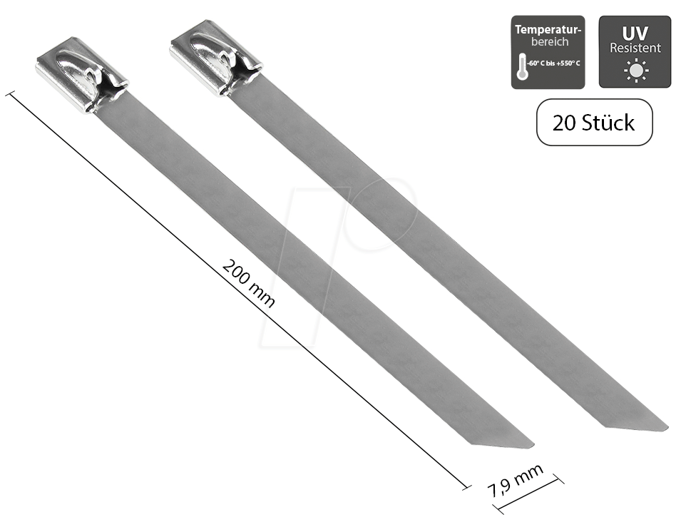 4014619708703 - GC KAB-E20X79 - Edelstahl-Kabelbinder 200 mm x 79 mm 20er-Pack