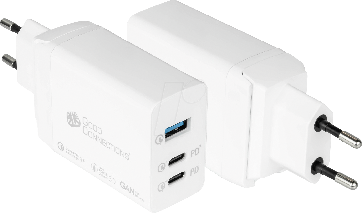 4014619881260 - USB-Schnellladegerät Good Connections mit GaN-Technologie 3er-Port mit 2 x USB-C + 1 x USB-A Leistung 65 W weiß