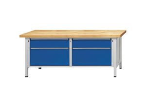 4014641015893 - Werkbank mit XL XXL-Schubladen Gestellbauweise Breite 2000 mm 4 Schubladen Buchemassivplatte Front enzianblau ANKE