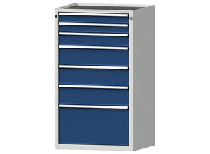 4014641058616 - Schubladenschrank BxT 760 x 675 mm Schubladentraglast 100 kg 7 Schubladen Höhe 1280 mm Front enzianblau