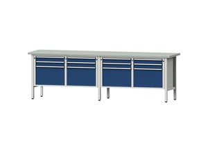 4014641091750 - Werkbank Breite 2800 mm Gestellbauweise 12 Schubladen 8 x 90 mm 4 x 360 mm Höhe 890 mm Stahlblechbelagplatte