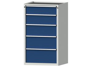 4014641094157 - Schubladenschrank BxT 760 x 675 mm Schubladentraglast 200 kg 5 Schubladen Höhe 1280 mm Front enzianblau