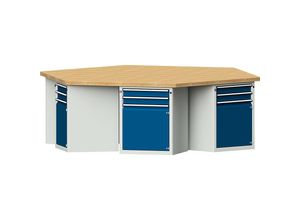 4014641168025 - Gruppen-Werkbank 6 Schränke je 2 Schubladen 1 Tür Buchemassivplatte ANKE