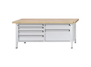 4014641405311 - Werkbank mit XL XXL-Schubladen Gestellbauweise Breite 2000 mm 6 Schubladen Buchemassivplatte Front lichtgrau ANKE