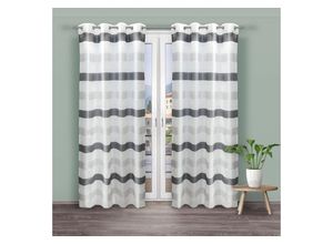 4015161117029 - Gardine DECOLIFE Liko Gardinen Gr 245 cm Ösen 135 cm grau (anthrazit silberfarben weiß) Ösen Ösenschal Liko grau-grün gestreift