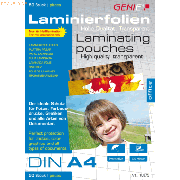 4015468102759 - GENIE Laminiertaschen 50 A4 - Folien 125 Mic