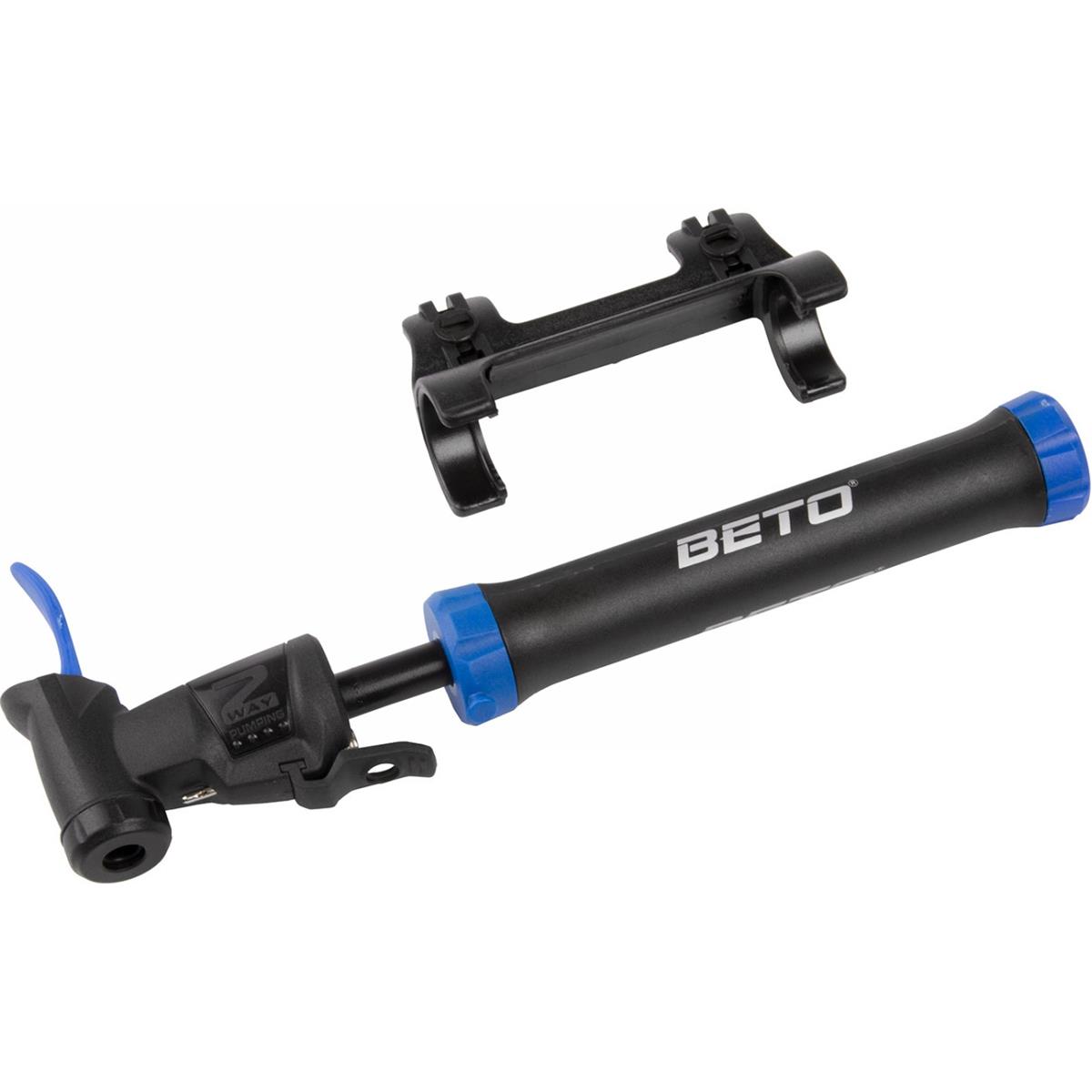 4015493470182 - Mini Fahrradpumpe Double Shot Schwarz Blau mit Adapter und Halterung