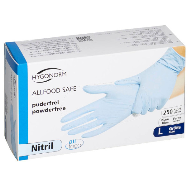 4015544261141 - Einmalhandschuhe Hygonorm Allfood Safe 26114 Lebenmittelecht blau Größe L 9 Nitril 4015544261141 26114 250 Stück