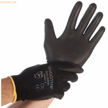 4015544339345 - Arbeitshandschuhe Hygostar Black Ace 33934 schwarz Größe L 9 Nylon Polyurethan 12 Paar