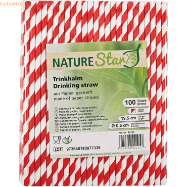 4015544421057 - NATURE Star Papier-Trinkhalm 197 mm rot weiß gestreift