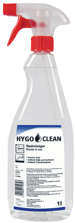 4015544712797 - HYGOCLEAN Badreiniger Ready to use 1 Liter Sprühflasche